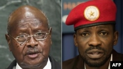 Rais Yoweri Museveni Kaguta (kushoto) na aliyekuwa mgombea urais wa upinzani Robert Kyagulanyi.