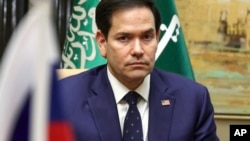 U.S. Secretary of State Marco Rubio attends an interview at Diriyah Palace in Riyadh, Saudi Arabia, Feb. 18, 2025. 