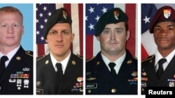 Picha za wanajeshi kikosi maalum cha jeshi la Marekani kutoka kushoto Sergent Jeremiah Johnson, Sgt. Bryan Black, Sgt. Dustin Wright na Sgt. La David Johnson. Wanajeshi hawa waliuwawa Niger, Afrika Magharibi, Octoba 4, 2017.