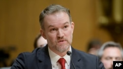 特朗普總統提名的美國貿易代表人選賈米森·格里爾2025年2月6日出席參議院財政委員會的確認聽證會。