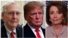 A gauche, le chef républicain Mitch McConnell, le président Donald Trump et House Speaker Nancy Pelosi.