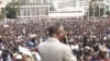L'opposant Mathias Dzon devant un rassemblement à Brazzaville, le 14 juin 2015.