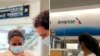 Anamely Ramos en el Aeropuerto de Miami, cuando fue notificada que tiene prohibido el regreso a su país. [Fotocomposición Radio Televisión Martí].